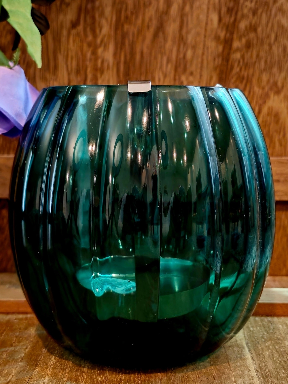 B&BW Viridian Green Glass Pumpkin Single Wick Luminary Candle Holder